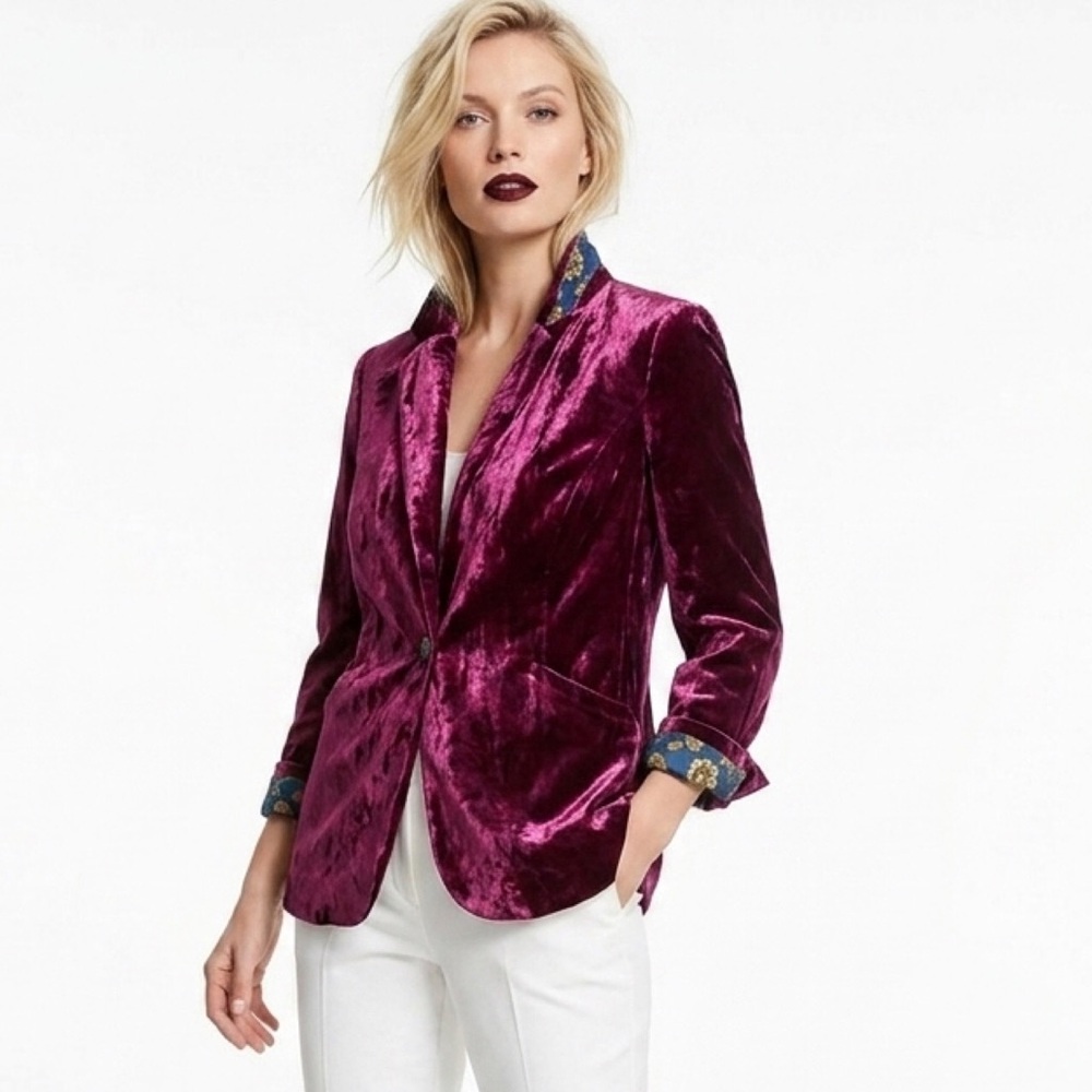 Chico’s Velvet Blazer Size M Wine Plum Burgundy Cocktail Vampire Whimsygoth 0